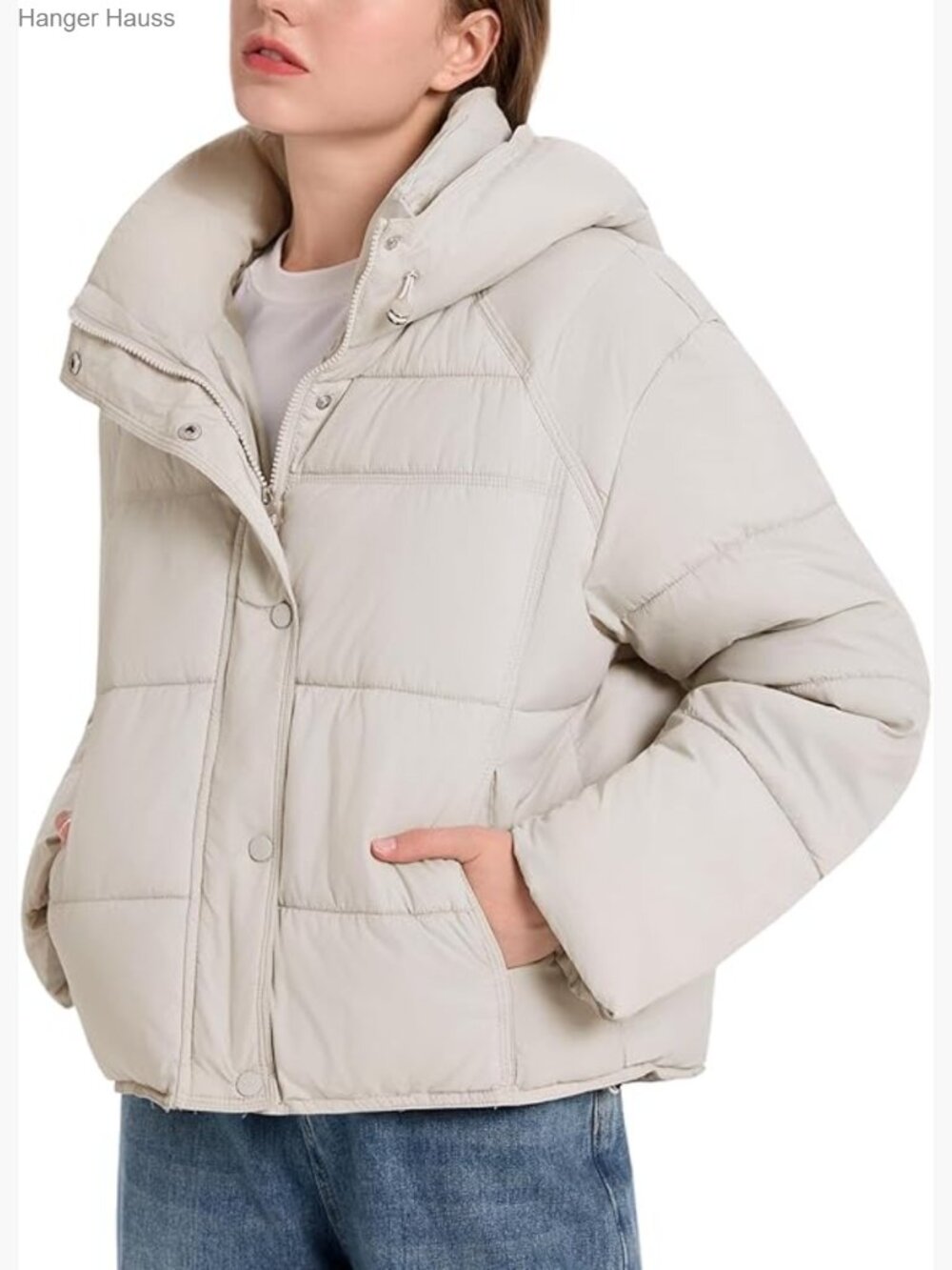 Quilted Puffer Jacket Winter Warm Hooded Bubble Coat Long Sleeve